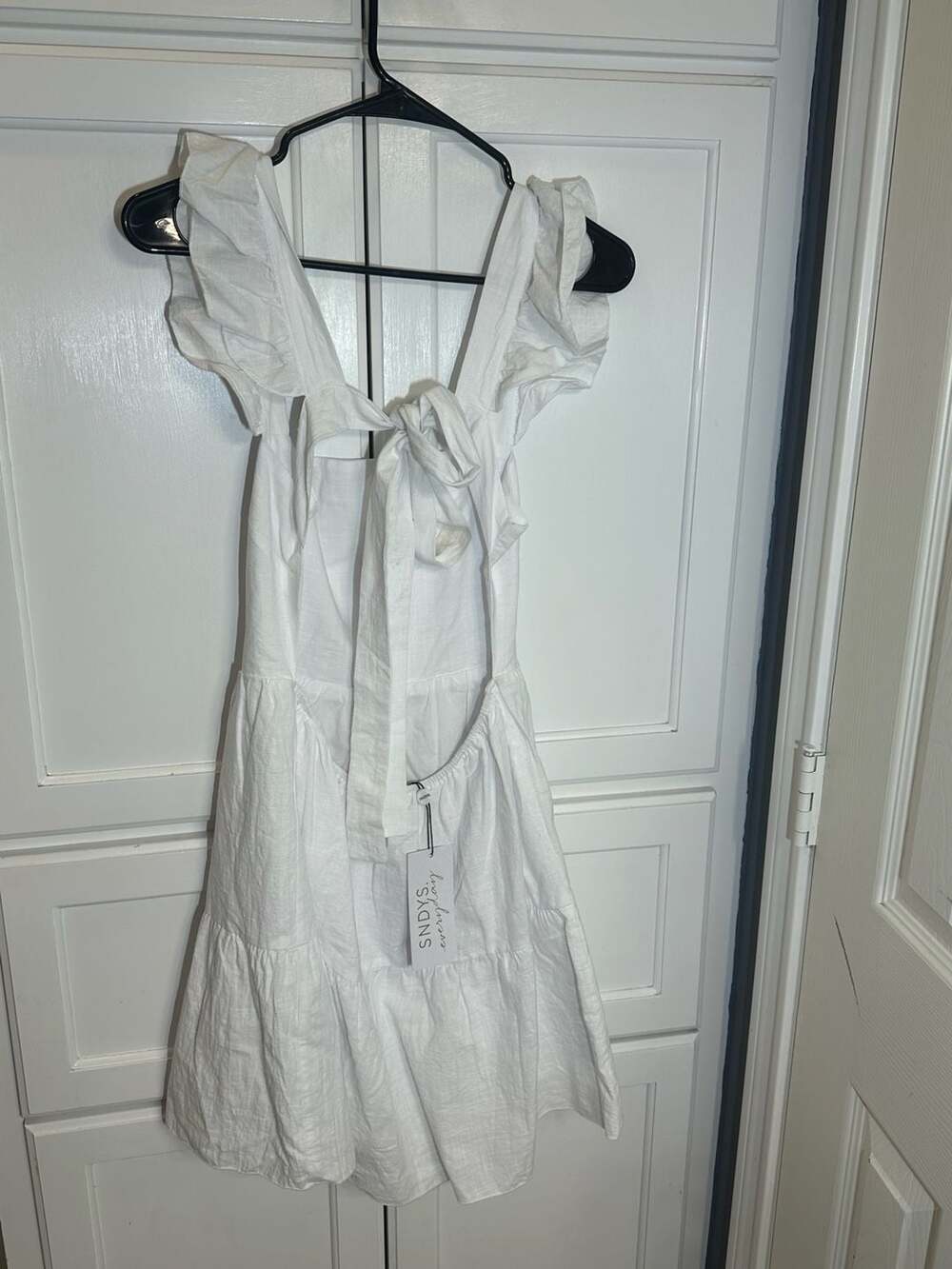 SNDYS Peaches White Ruffle Strap Tiered Open Back Mini Dress - Picture 5 of 7